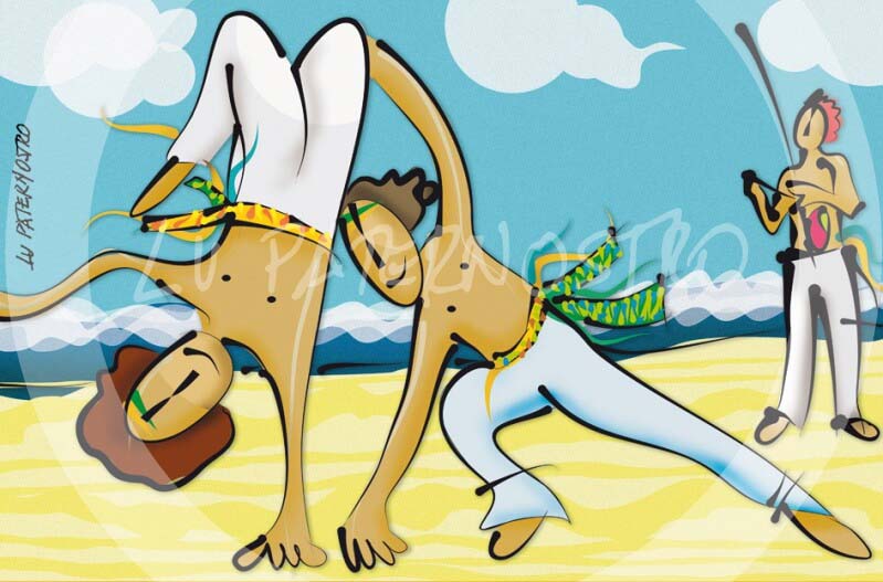 Ilustração "Capoeira", da série "Manifestações da Cultura Brasileira. 
 Copyright Lu Paternostro. Proibida cópia, uso ou reprodução desta imagem sem a autorização da artista. 
