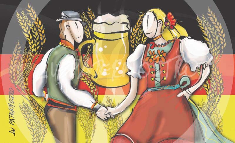Ilustração "Alemães a dança Volkstanz", da série "Imigrantes do Brasil". 
 Copyright Lu Paternostro. Proibida cópia, uso ou reprodução desta imagem sem a autorização da artista. 