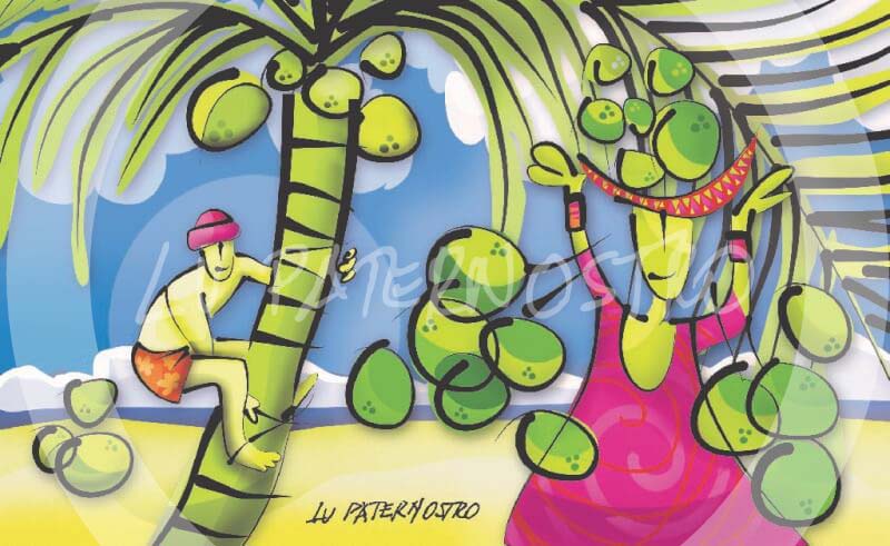 Ilustração "Os Catadores de Coco", da série "Tipos Tradicionais Brasileiros"
 Copyright Lu Paternostro. Proibida cópia, uso ou reprodução desta imagem sem a autorização da artista. 