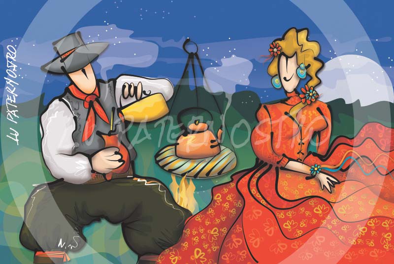  
Ilustração "O Gaúcho e a Prenda", da série "Tradições Gaúchas". 
 Copyright Lu Paternostro. Proibida cópia, uso ou reprodução desta imagem sem a autorização da artista.  